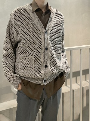 2021年秋冬新作 YOKE MESHED KNIT YOKE 定価37400円 CARDIGAN KNIT